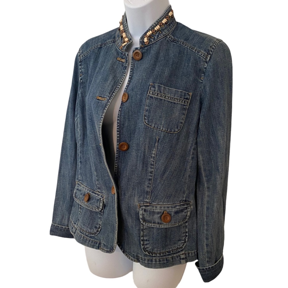 Sigrid Olsen Boho Denim Jacket Structured With Wo… - image 3